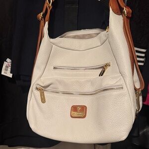 Valentina Cream and Brown Leather Backpack